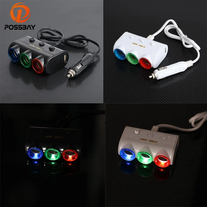 POSSBAY 2 USB-порта 3 устройства разветвитель зарядное устройство прикуриватель