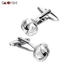 Серебряные запонки SAVOYSHI с узлом для мужской рубашки, манжеты, пуговицы, высокое качество, металлические запонки шаровая манжета, бренд, Бесплатная гравировка имени