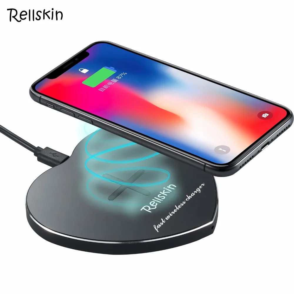 Rellskin 10 Вт Беспроводной Быстрый Зарядное устройство для iPhone X 8 зарядки Samsung Note8 S8 S7
