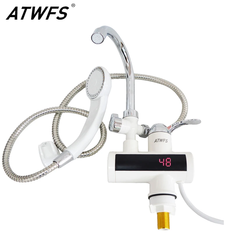 

ATWFS Fast Heater Instant Tankless Water Heater Shower Faucet Electric Hot Water Heating Kitchen Heated Tap Temperature Display
