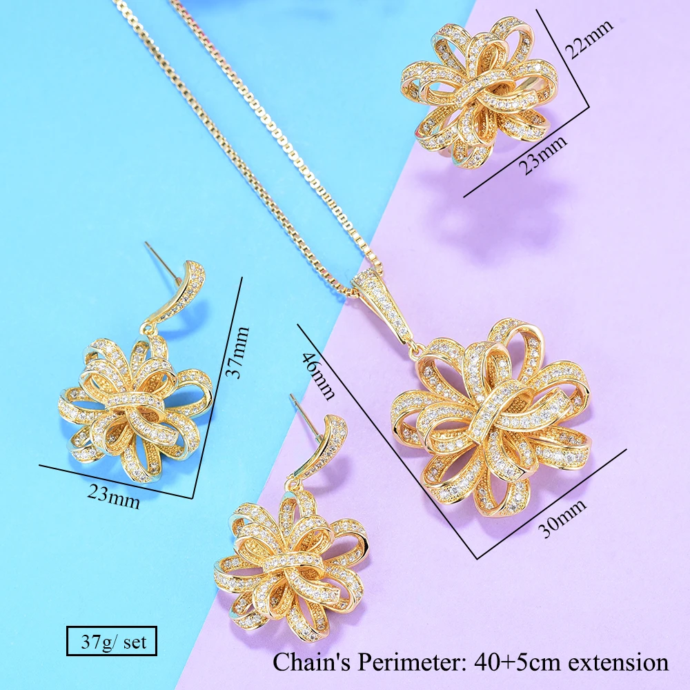 GODKI Luxury Flower Lariat Necklace Earring Sets Cubic Zircon Crystal CZ jewelry for women Wedding India Bridal Jewelry Set | Украшения и
