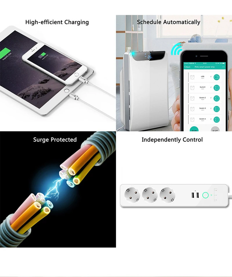 Умная Wi-Fi мощность полосы ЕС Plug 4 USB таймер розетка Удлинитель сетевой фильтр Голосовое управление работа Alexa Google IFTTT