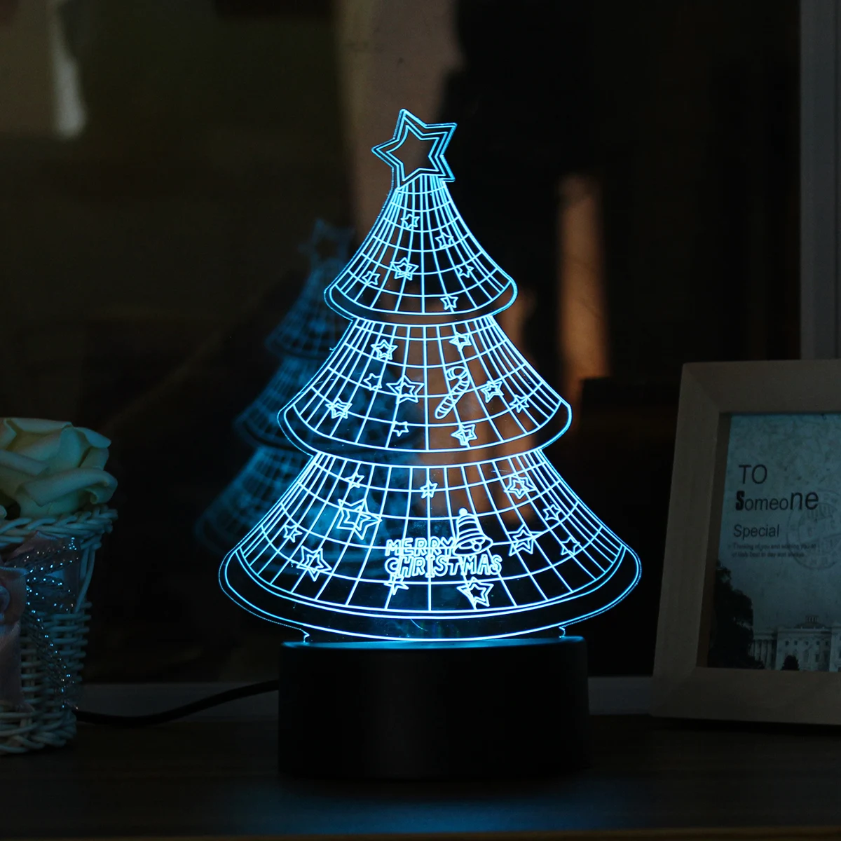 Christmas Tree 7 цветов акриловые 3D ночной Светильник Счастливого Рождества с изображением снеговика и Санта Рождественская елка лося светодиодный светильник декора для Спальня на ощупь включение/выключение светильника - Испускаемый цвет: Christmas Tree