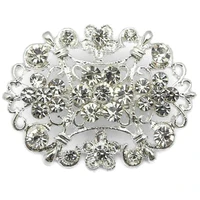 1 5 inch sparkly silver tone flower corsage brooch with clear rhinestone crystals