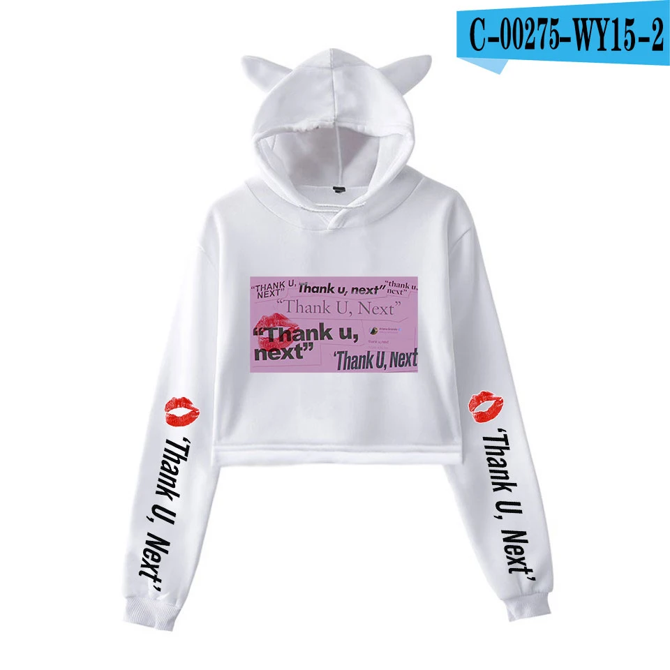 Ariana Grande Модный милый короткий кошачий Топ, толстовки, свитшоты для женщин, женские толстовки Kawaii Kpop Harajuku одежда - Цвет: white