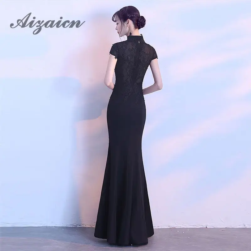 Vestido Восточный Свадебные платья длинные черные Русалка китайский вечерние