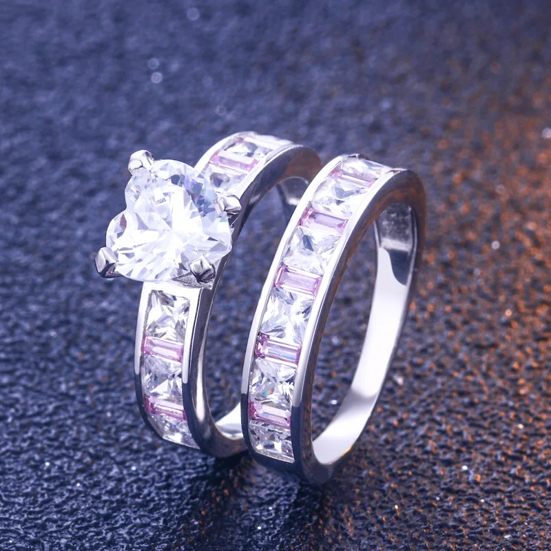 TONGLiN 2pcs/lot 925 Sterling Silver Double Rings Set Engagement Cubic Zirconia Ring For Women Female Ladies Lover Party Wedding | Украшения