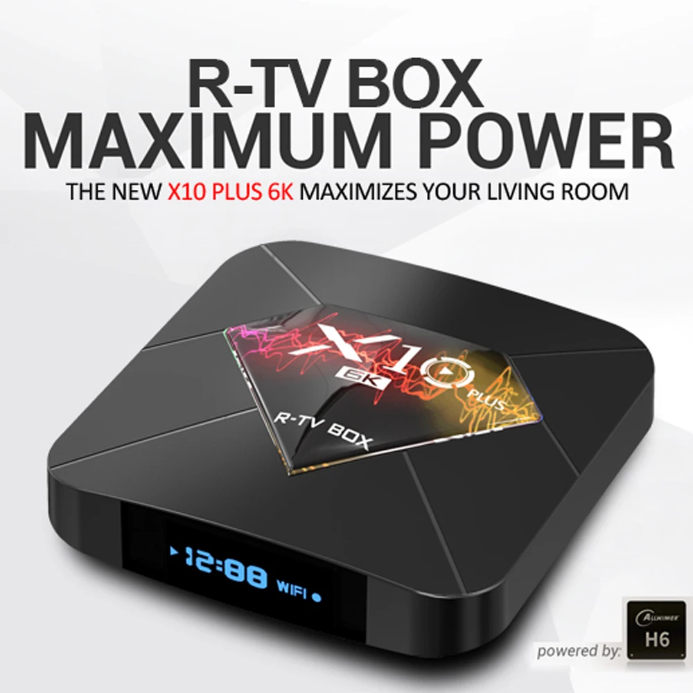 

R-TV BOX X10 Plus Android 9.0 Smart TV Box Allwinner H6 2.4G WiFi 4GB RAM +32/64GB ROM Set Top Box USB 3.0 6K H.265 Media Player