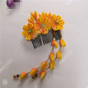 Изготовленный на заказ ручной работы японский кимоно Sakura hairwear Девушки Головные уборы женские заколки kanzashi цветок заколки для волос с длинным падением - Цвет: Yellow (1pc)