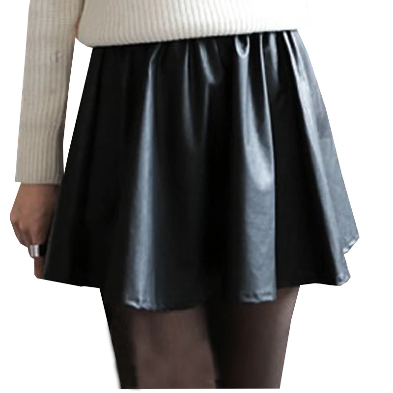 

2017 New Spring Summer Style Casual High Waist Pleated Skirts Women PU Leather Skirt Plus Size Vintage Mini Skirt Saias AB241
