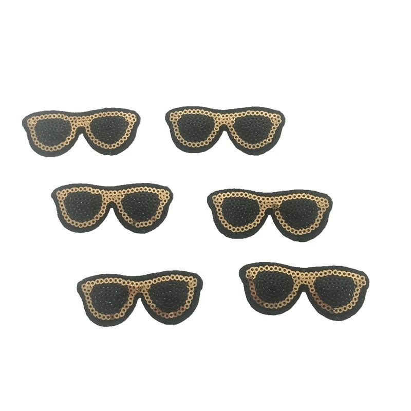 

Gold Black Sunglass Sequined Patches Iron on Beading Embroidery Appliques Patch for Clothes Stickers Handmade Sewing Accessories