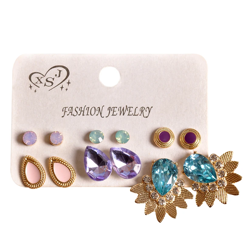 New fashion women jewelry wholesale girls party pink ear studs beautiful mix-and-match 6 pairs /set earrings Christmas gifts | Украшения и