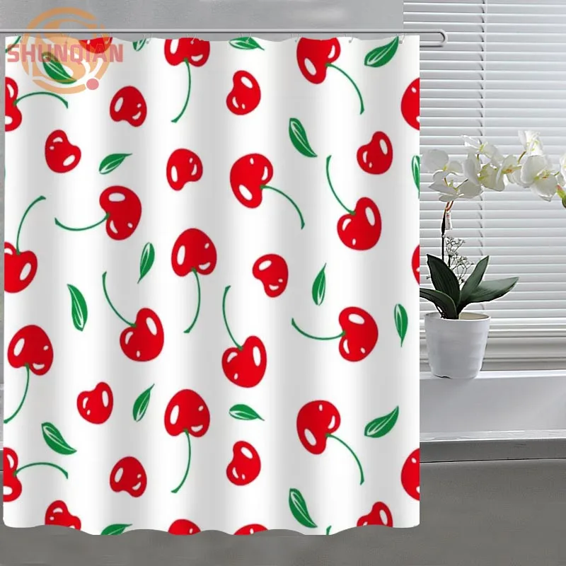 

Cherry fruit Shower Curtain Fabric polyester Custom Shower Curtain With Hooks for Home Decor H0328&10g