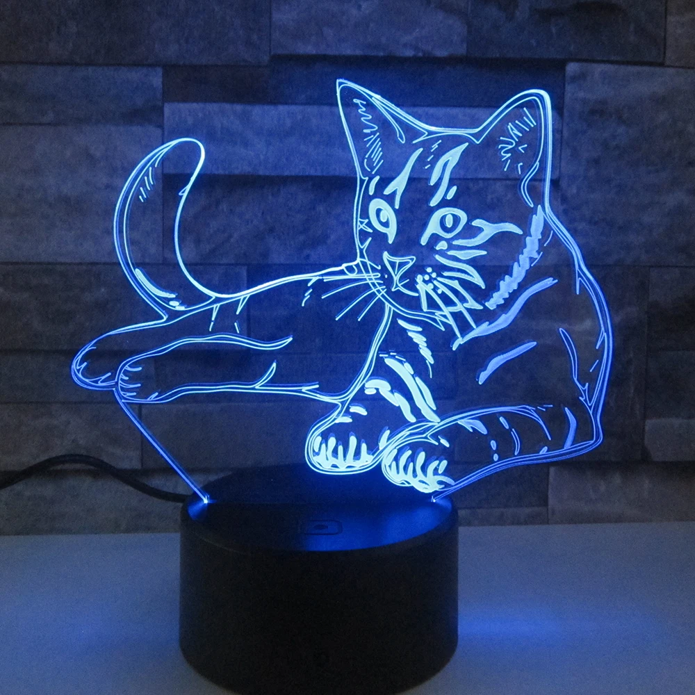 3D лампа в виде кошки светодиодный ночсветильник с USB для украшения дома 7 цветов