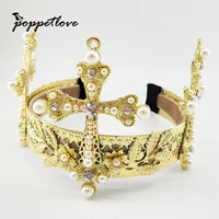 new arrival baroque ceramic flower cross crown headband bridal tiara wedding hair accessories fashion women jewelry hot
