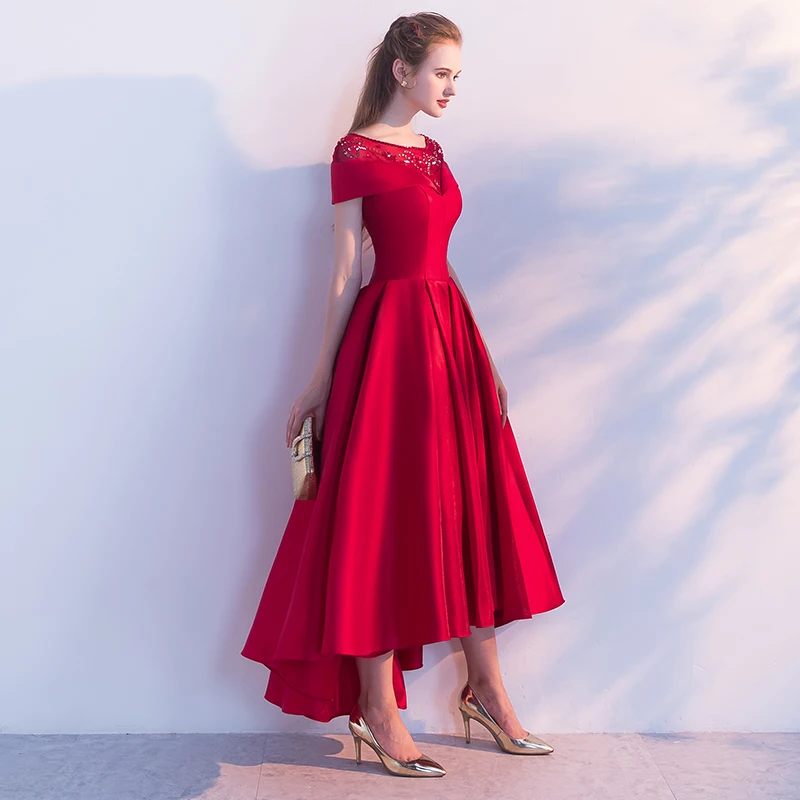 Распродажа SSYFashion Красное Атласное Вечернее платье для невесты банкетное