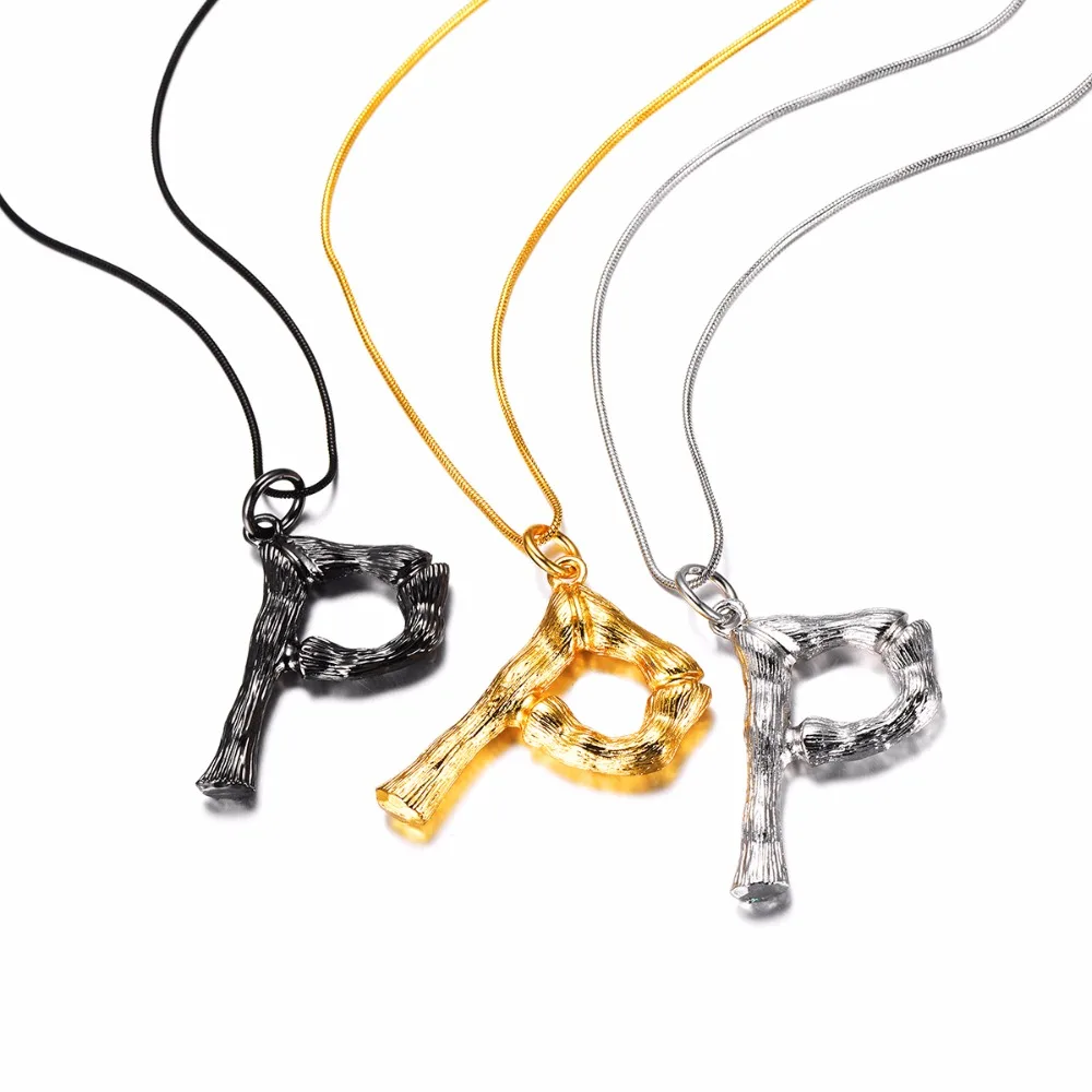 Bamboo Initial Letter P Necklace Snake Chain Gold Alphabet Jewelry Statement Personalized Women Gift Charm P9089 | Украшения и