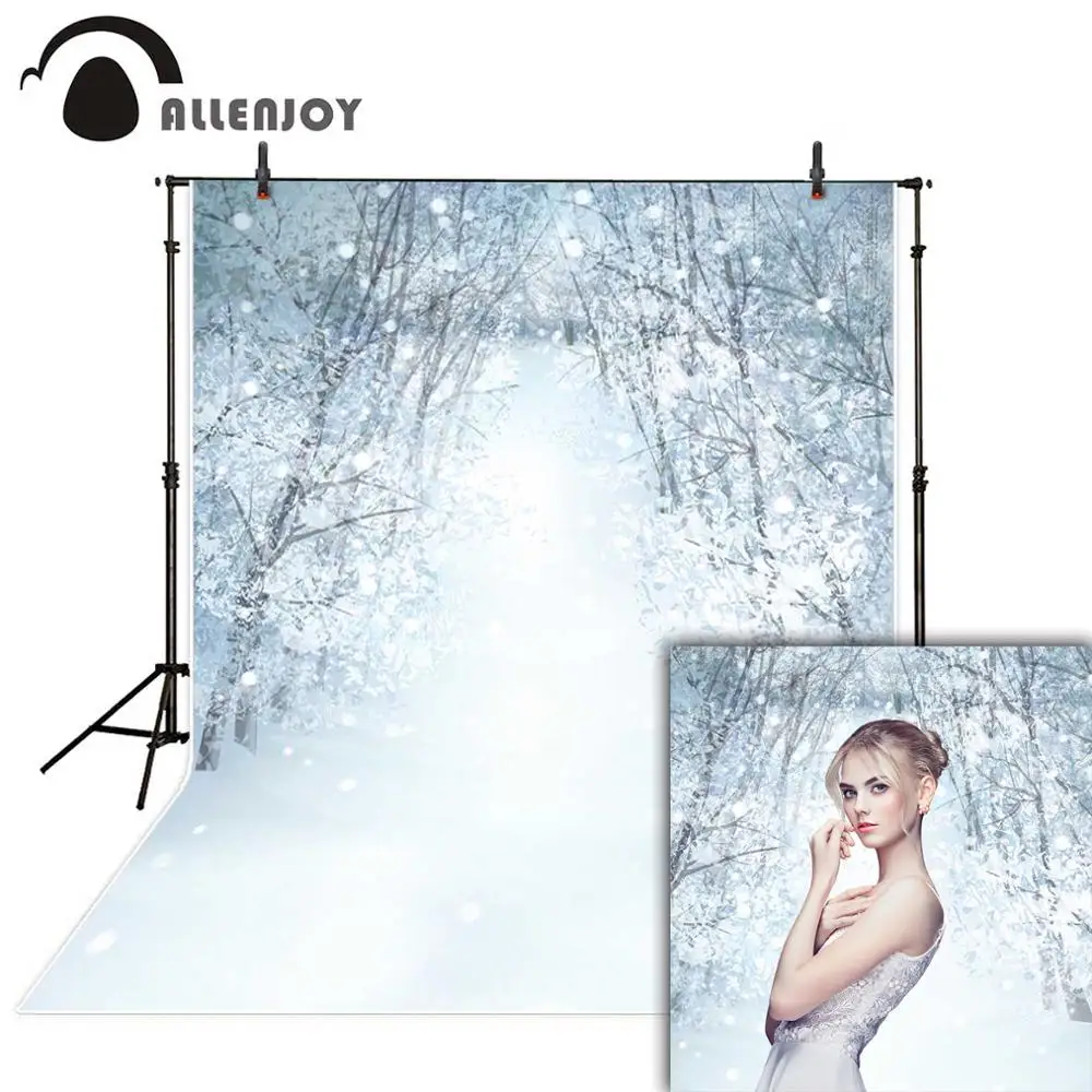 Allenjoy photography backdrop Winter snow forest white wonderland Christmas photocall photo studio background exclduing stand |