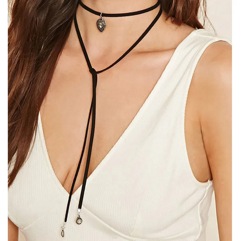 Лидер продаж черное кожаное ожерелье с подвеской Модное Длинное веревочное