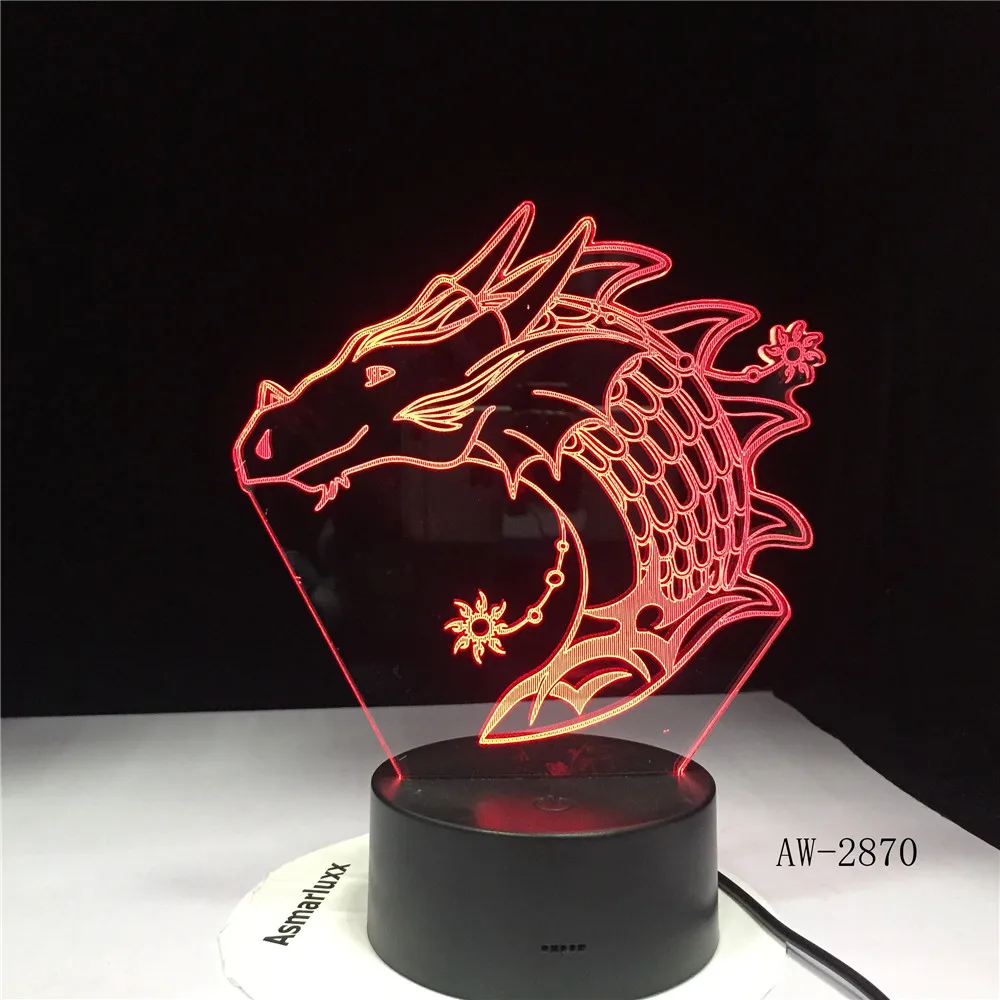 Дракон 3D светодиодный Настольный светильник 7 цветов Изменение USB Ночник декор