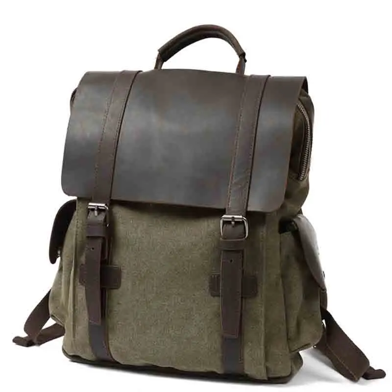 Модный мужской многофункциональный рюкзак, ретро холщовый рюкзак, Холщовый кожаный рюкзак, школьная сумка, переносная износостойкая дорожная сумка - Цвет: Army Green