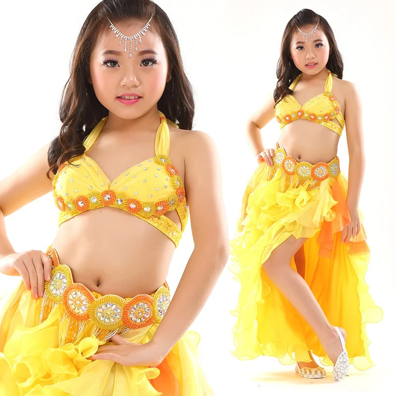 Top Grade Children Belly Dancing Clothes 3-piece Oriental Outfit Bra Belt Skirt Girls Dance Costume Set Professional | Тематическая