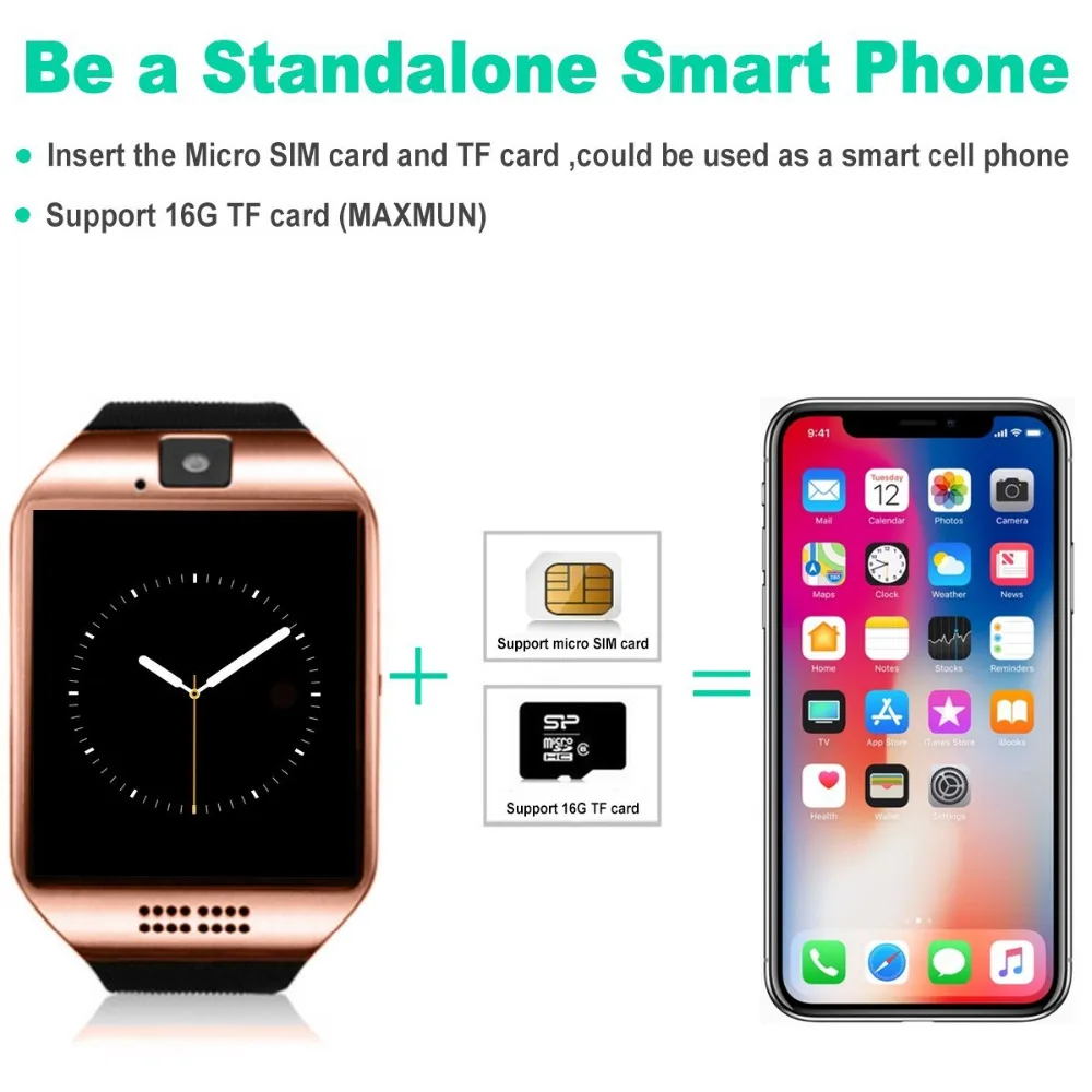 Q18 Смарт часы с Камера bluetooth SmartWatch Водонепроницаемый сотовый телефон