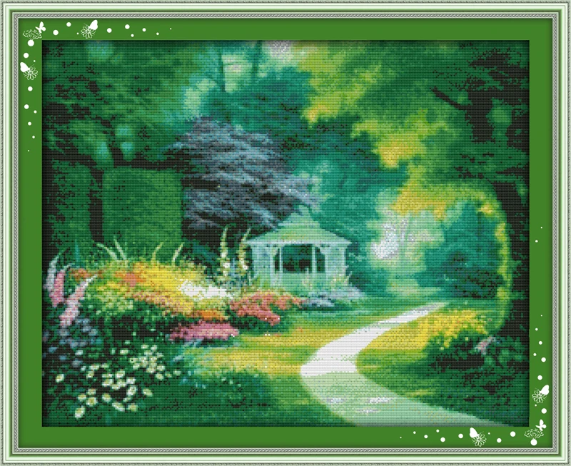 

Greenwood cross stitch kit lanscape garden 14ct 11ct count printed canvas stitching embroidery DIY handmade needlework