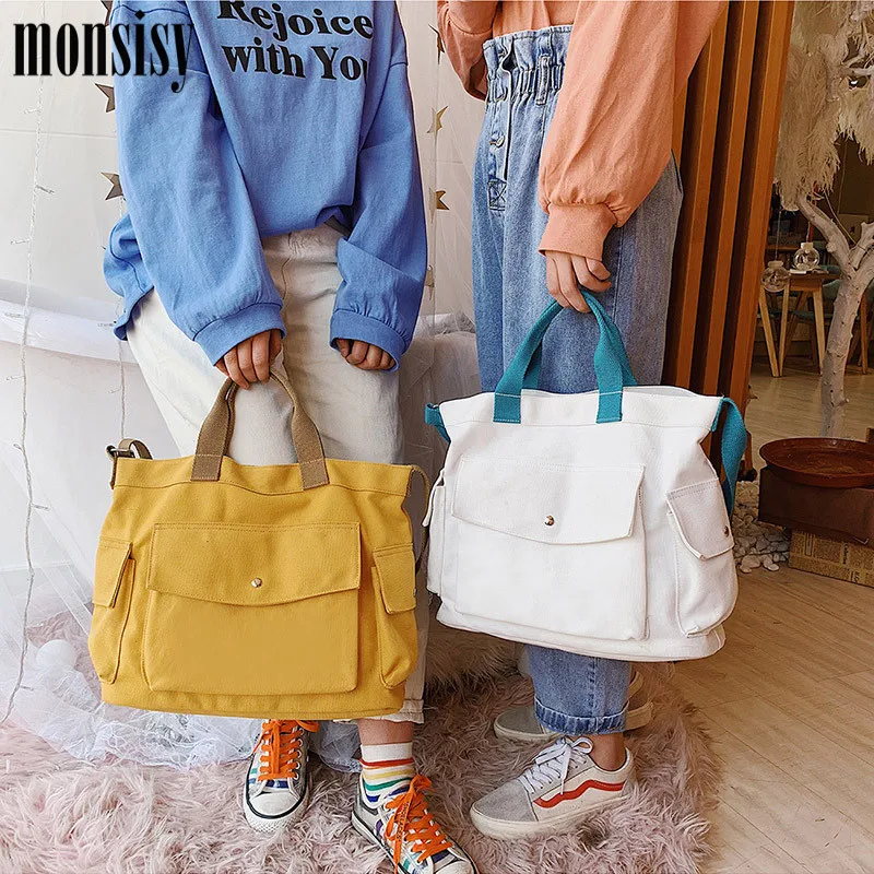 Холщовая Сумка тоут Monsisy для женщин Женская пляжная вместительная школьная сумка