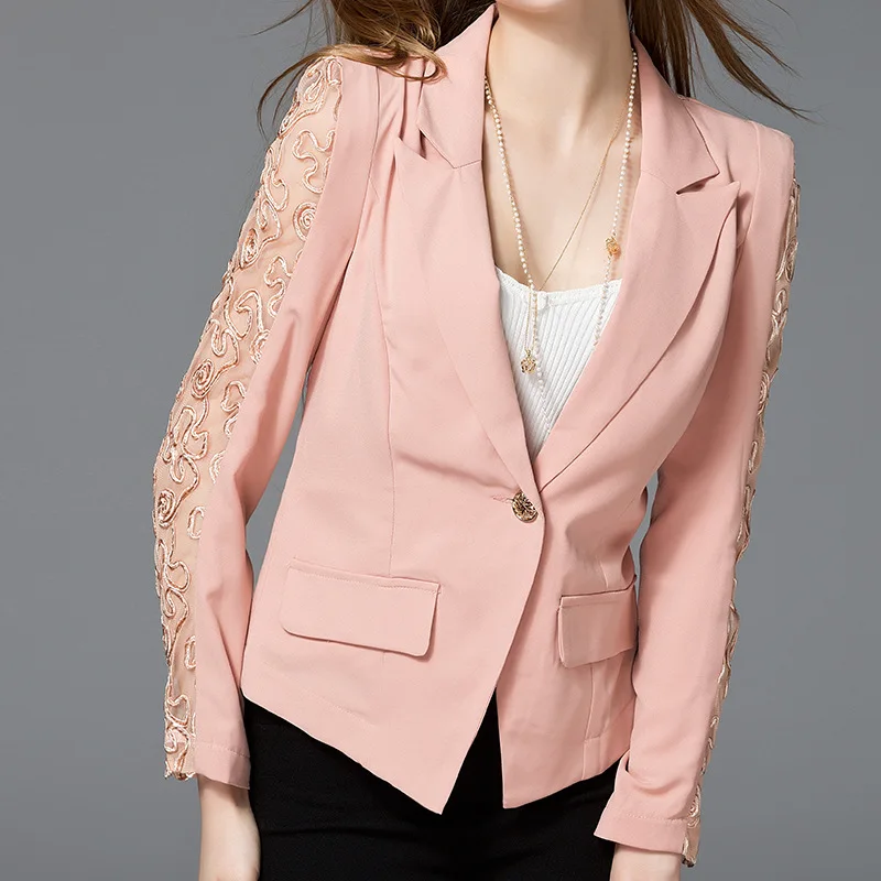 

2017 New Female short design slim Sexy Lace suit blazer elegant three quarter sleeve thin outerwear women casual summer jacket