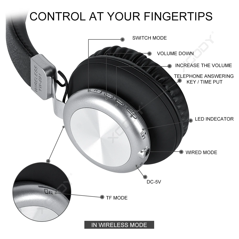 XGODY YW691 игровая Музыка Проводные Беспроводные наушники Bluetooth 4 2 над ухом