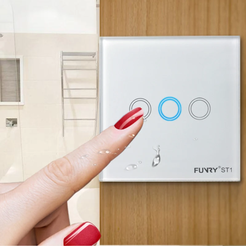 Funry ST1 3Gang UK Standard Smart Switch Remote Control/Touch Wall Lamp Panel Surface Waterproof Crystal Tempered Glass 170-240V |