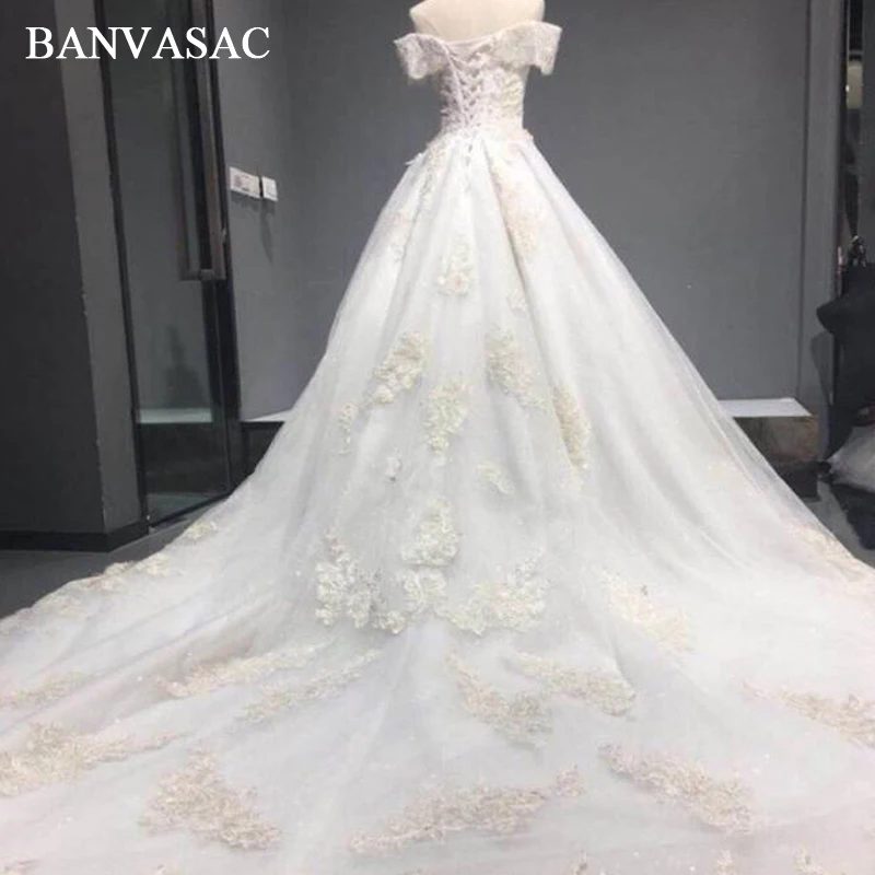 Бальное платье BANVASAC 2018 свадебные платья со шлейфом вырезом лодочкой реальные