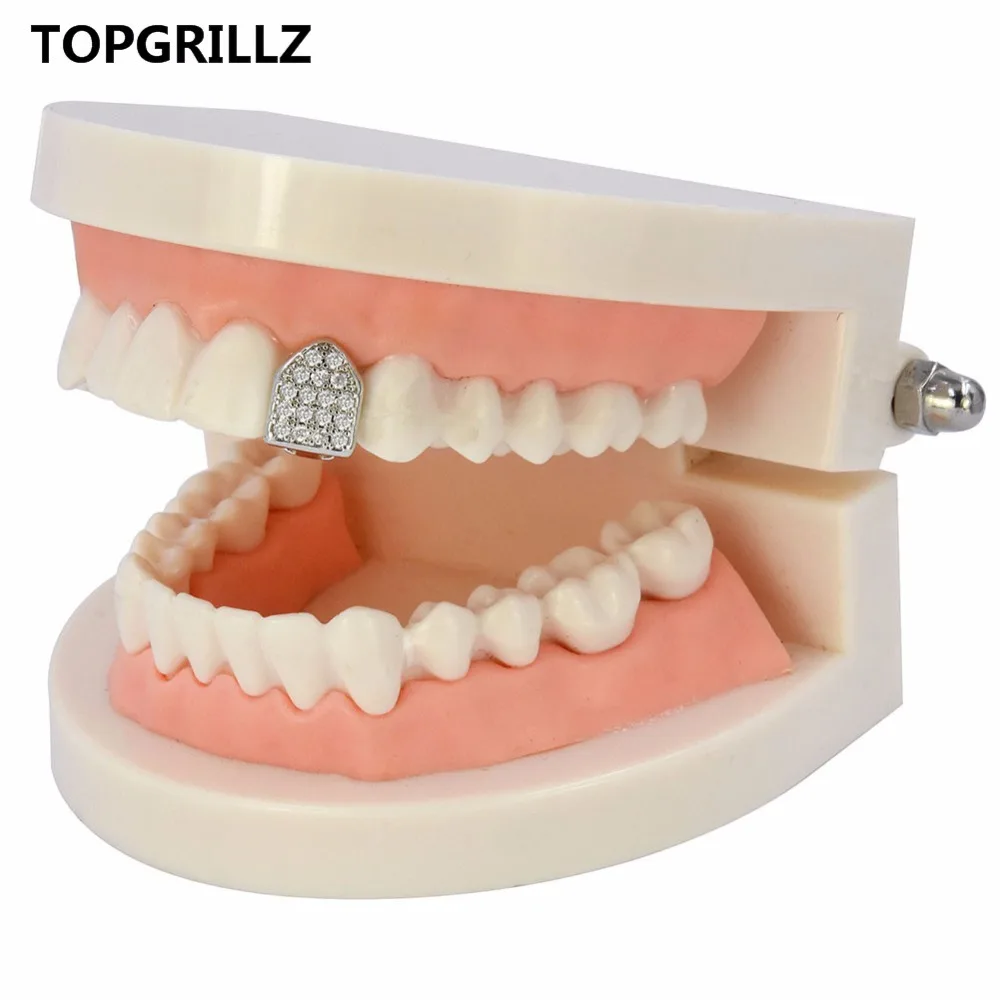 TOPGRILLZ хип хоп Grillz с зубами из чистого золота одной крышкой микро закрепкой