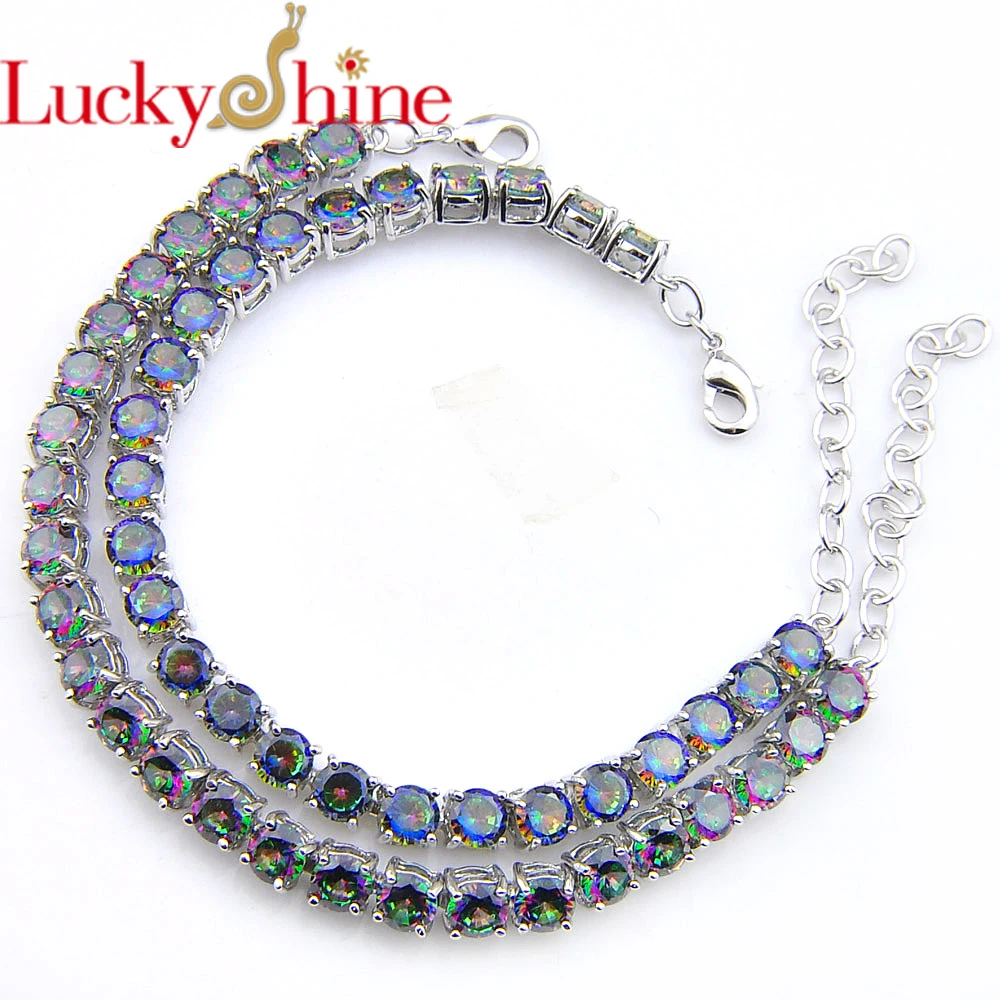 

Luckyshine Fashion Style Round Rainbow Zircon Silver Chain Bracelets Woman Wedding Gift Bracelets Russia USA Australia Bracelets