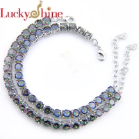 luckyshine fashion style round rainbow zircon silver chain bracelets woman wedding gift bracelets russia usa australia bracelets