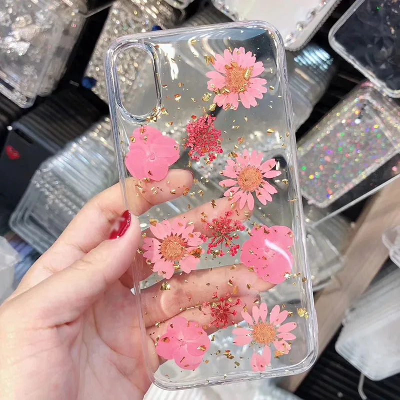 Роскошный прозрачный чехол с высушенным цветком для iPhone XS Max XR мягкий силиконовый