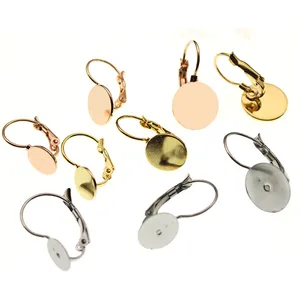 10 шт., пустые французские серьги из нержавеющей стали, основа для сережек, подходит для 8, 10, 12 мм, плоский кабошон, камея, настройки, сделай сам, аксессуары для ювелирных изделий