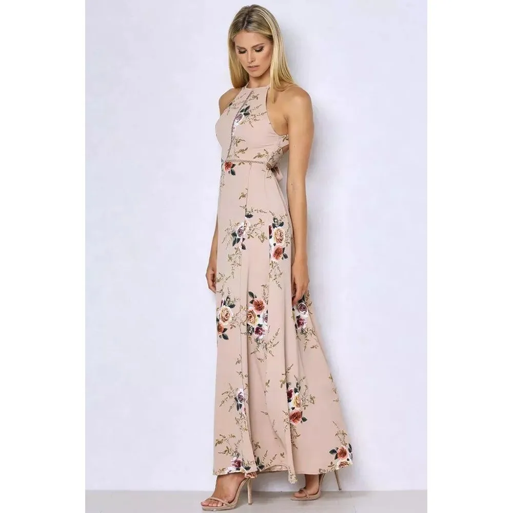 Loneyshow Summer Women Bohemian Sexy Dress Halter V Neck Sleeveless Lace Ankle Length Retro | Женская одежда