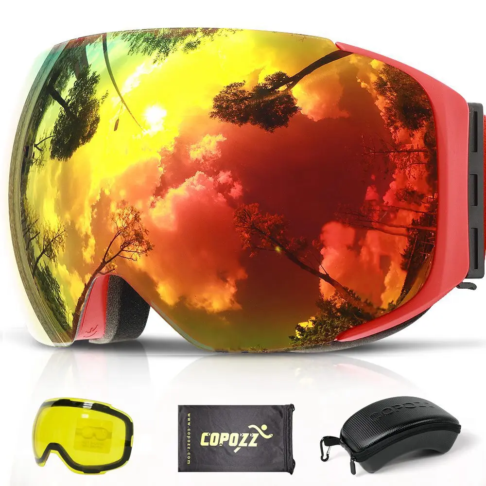Red Lens COPOZZ магнитные лыжные очки с 2s Быстросменные линзы и Чехол Набор UV400 Защита Анти-туман сноуборд лыжные очки для мужчин и женщин - Цвет: Red Lens