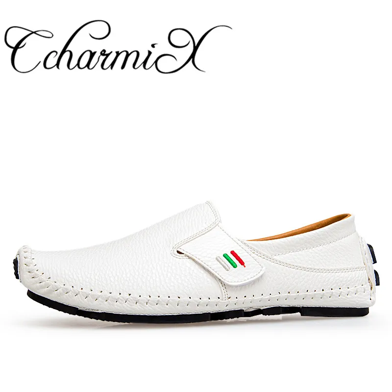 white 1 CcharmiX/кожаная мужская обувь размера плюс 38-47, мужские весенние лоферы, Мужская Роскошная обувь для вождения, слипоны, повседневные мужские лоферы, мокасины - Цвет: white 1