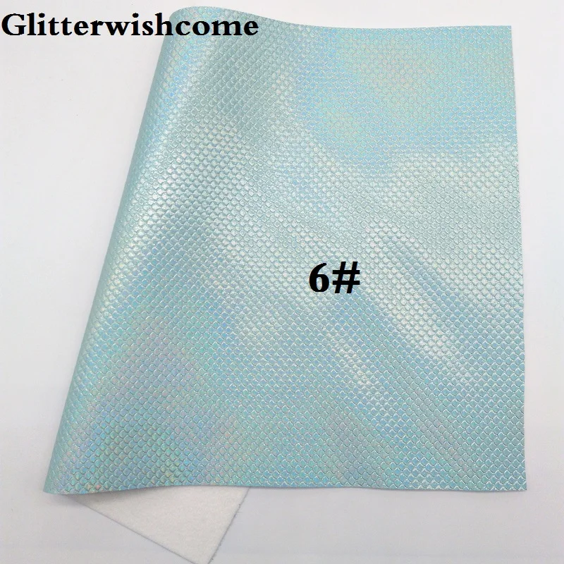 Glitterwishcome 21X29 см A4 размер винил для бантов тисненая рыбья чешуя кожа Русалка Fabirc кожа ткань винил для бантов, GM006A - Цвет: 6