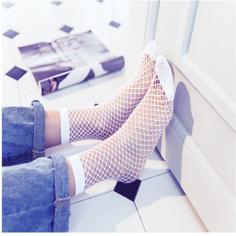 Новинка 2019 модные женские сетчатые гольфы до колена для девочек кружевные