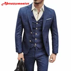 Abruzzomaster мужские костюмы, изготовленные на заказ, 3 шт. текстурированные мужские костюмы, облегающие смокинги жениха, синий смокинг, пиджак + брюки + жилет