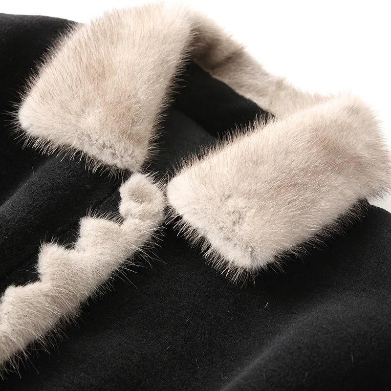 

2021 New Winter Thick Warm Fur Jacket Fashion Fur Collar Women Coats Elegant With Mink Fur Overcoat Black Long Outwear Female