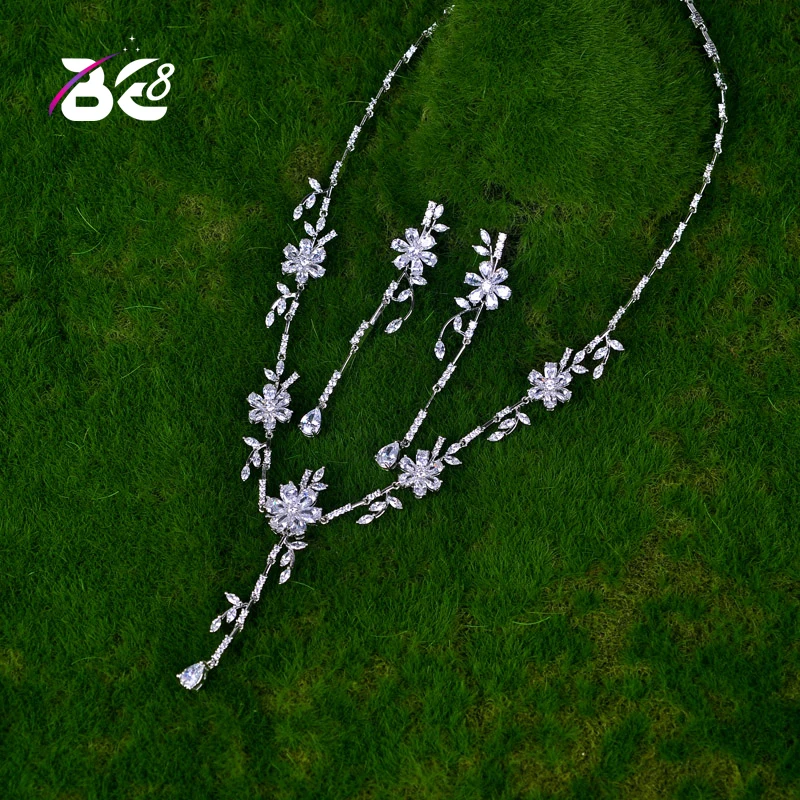 

Be 8 Luxury Long Tassel Earring Pendent Necklace Jewelry Set for Women Wedding with AAA Cubic Zircon Gold Color Jewelry S064