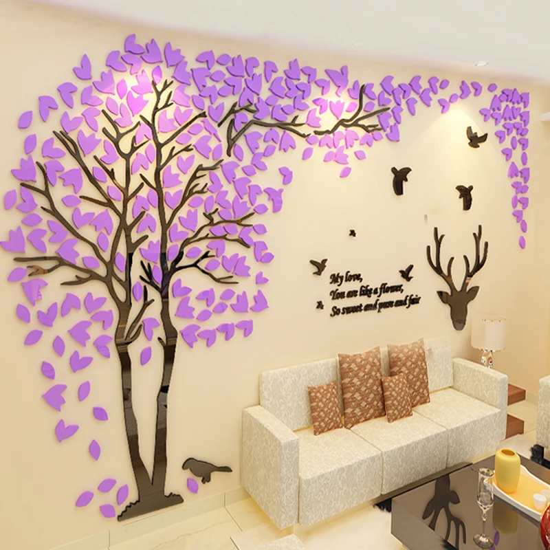 3D Наклейка на стену с изображением леса оленя гладкий зеркальный акриловый сикет