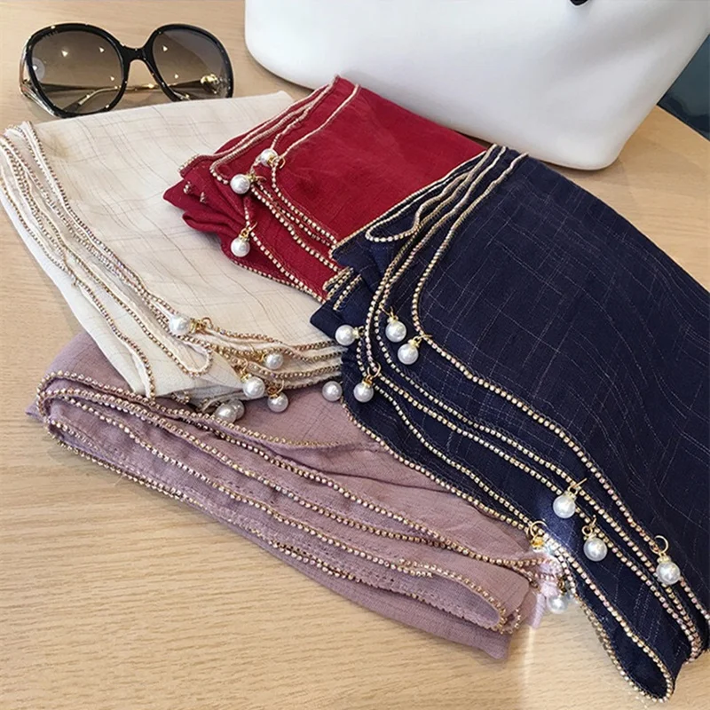 1 шт. однотонный хлопковый шарф с золотой цепочкой перламутровые шарфы хиджабы