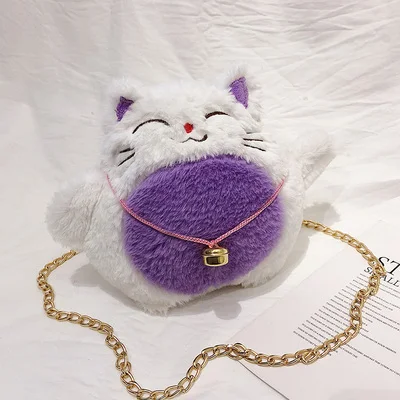 purple cat Candice guo плюшевая игрушка мягкая кукла животное панда из мультфильма счастливый кот Манеки Неко сумка через плечо карман сумка на плечо подарок для девочки 1 шт - Цвет: purple cat