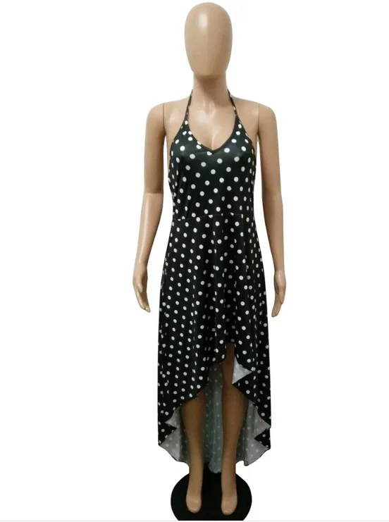 Nightclub dress H9395 with digital print white dots and black background Fashion ladies women party fancy | Женская одежда